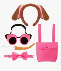 5 Pcs Brown Dog Ears Headband Tail Pink Steampunk Goggles