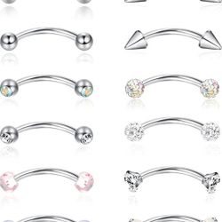 16G Stainless Steel Barbell Body Piercing Jewelry, 12 Pieces. New