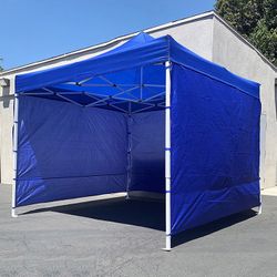 (NEW) $140 Heavy Duty White 10x10 ft Canopy with 3 Sidewalls EZ Popup Outdoor Gazebo, Carry Bag 