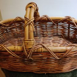 Large Vintage Handmade Basket With Handle, Beautiful