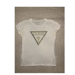 Size Large, Guess White Embellished Logo Guess Top Shirt