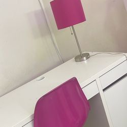 Desk with Purple Chair & Lamp Setup