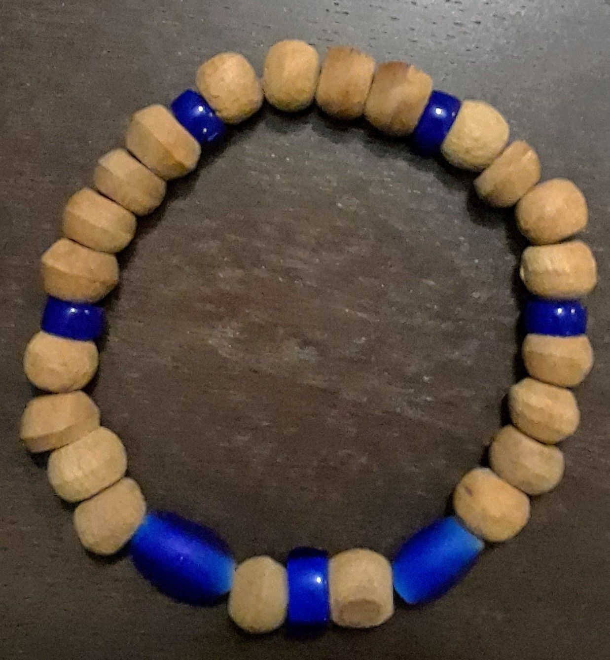 Blue.and Tan.Bead Bracelet