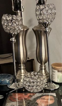 Pair of Silver Crystal Globe Table Lamps