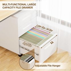 K589 $80  3 Drawer Mobile File Cabinet with Lock and 4 Keys, Small Vertical Metal Rolling Filing Cabinet Under Desk for Home Office Organizer Letters/