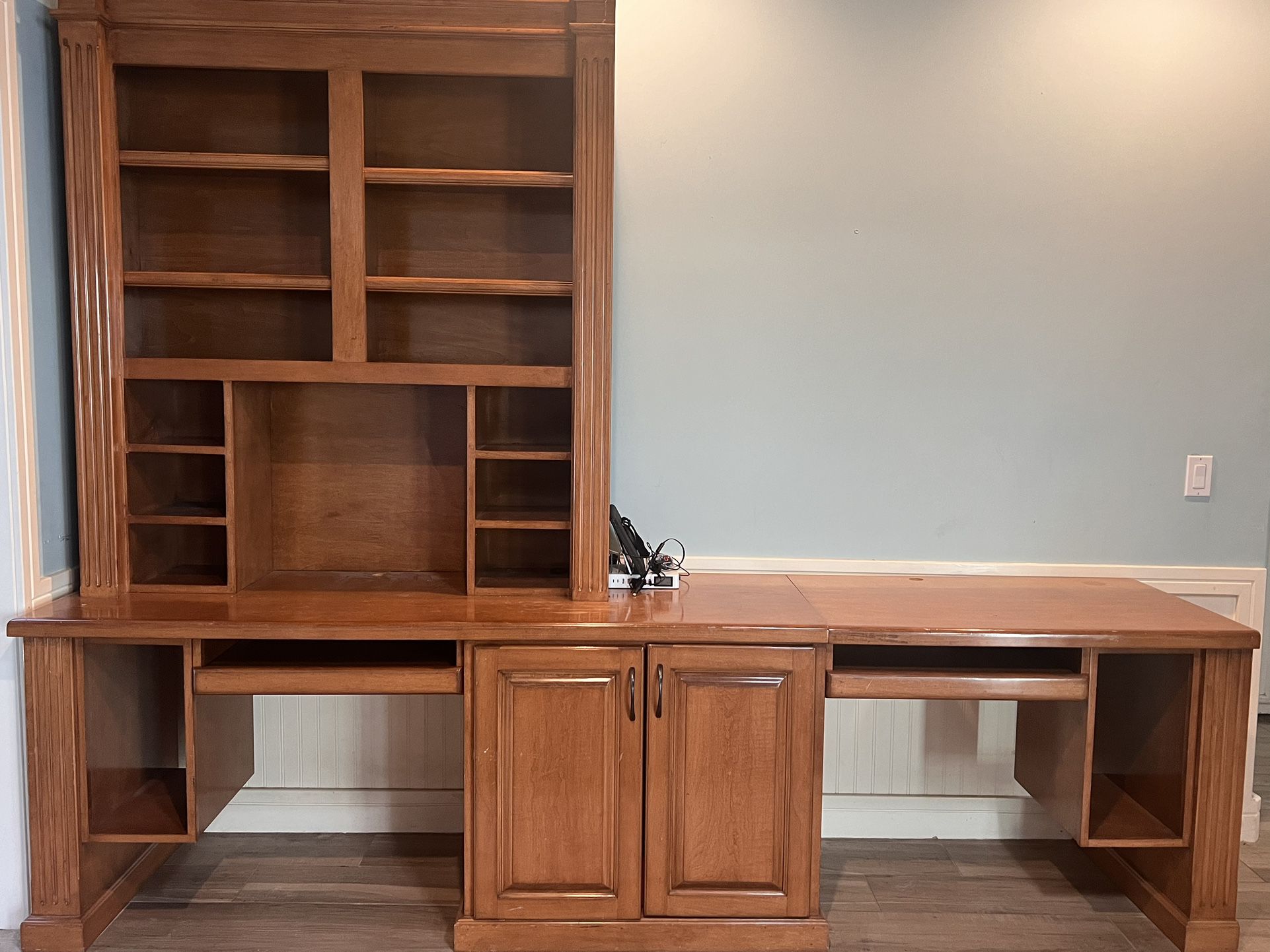 Custom Double Desk With Printer Cabinet