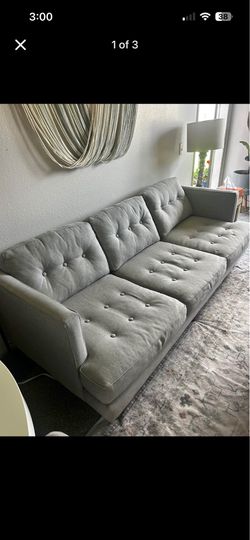 West Elm Grey Tufted 3-Seater Sofa