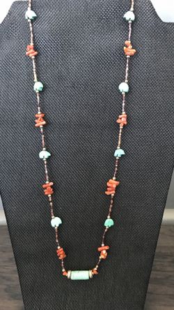 Coral with Turquoise Elephants Necklace