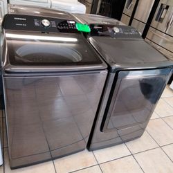 Samsung Black Stainless Top Load Washer Set