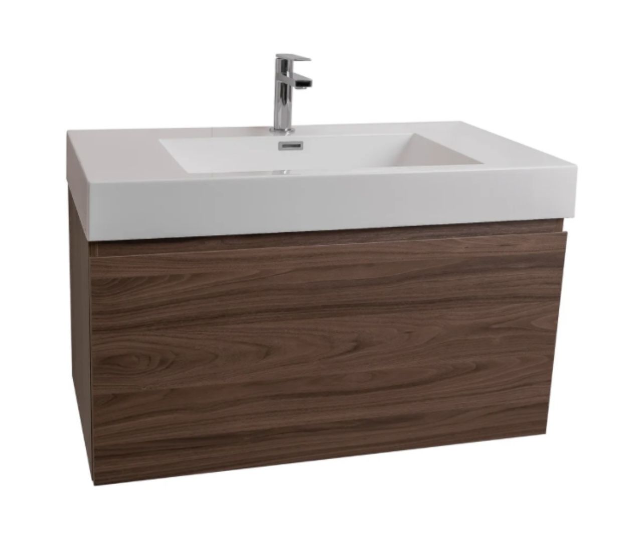 Venice 31.5 Walnut Wood Texture Square Cultured Marble Sink