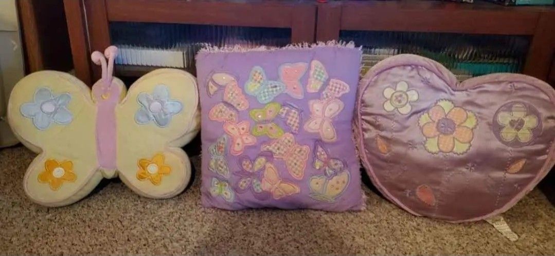 Girls Butterfly Heart Decor Pillows