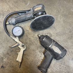 Air tools set: 1/2 impact wrench, dual action sander, tire inflator