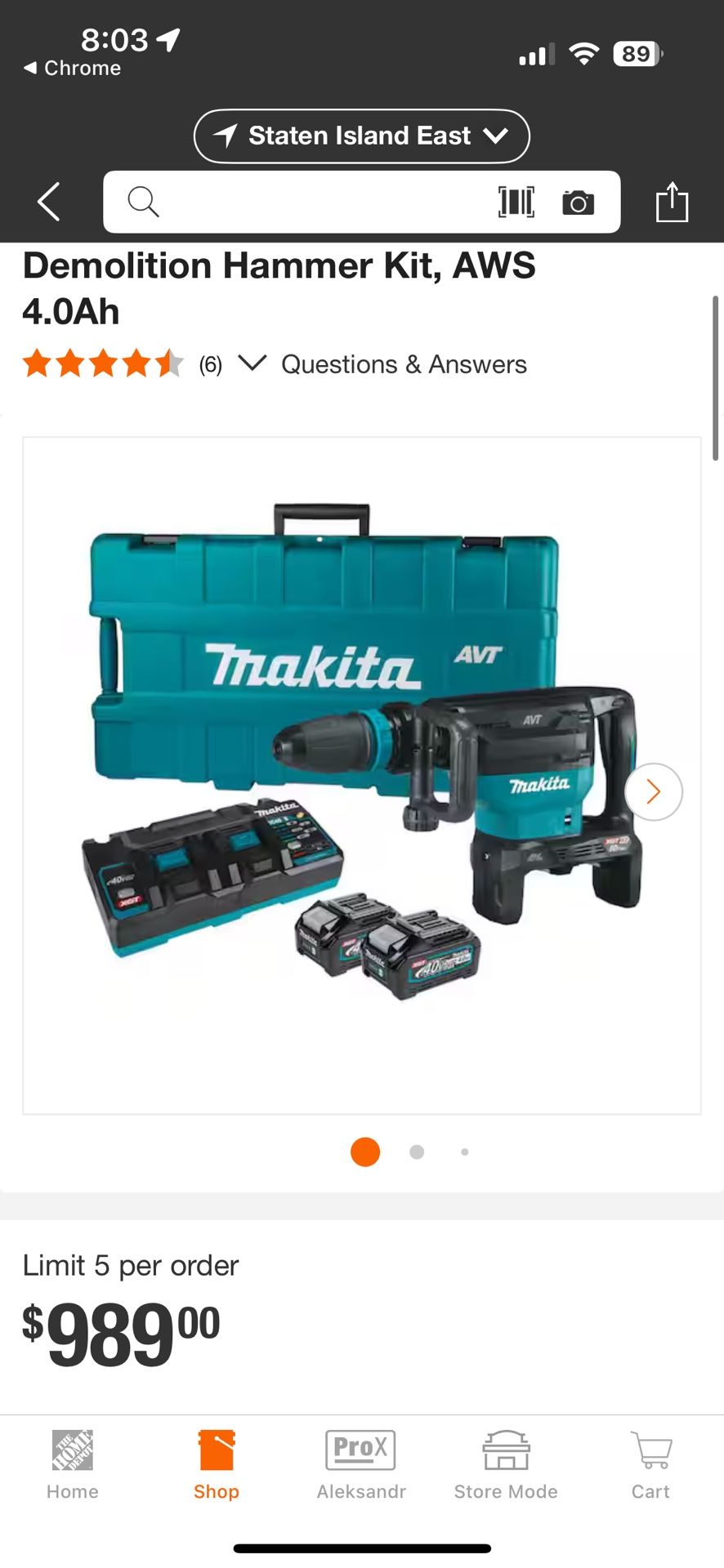 Makita GMH02ph 80V max (40V max X2) XGT® Brushless 28 lb. SDS‑MAX AVT® Demolition Hammer Kit, AWS