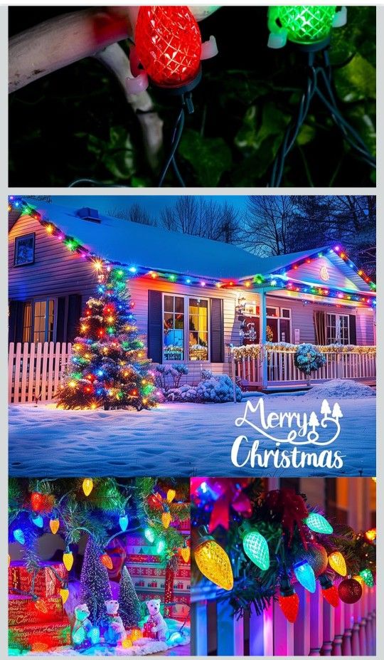 C9 LED Christmas Lights Outdoor, 68 Ft 100 LED C9 String Lights with 100 All in One Clips, Connectable Waterproof Christmas Tree Lights for Outside Ro