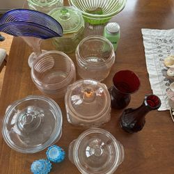 Depression Vintage Glass Lot Pink Green Blue Red