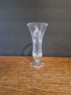 Vintage Cut and Etched Lead Crystal Trumpet Bud Vase 6.5 "