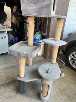 Large Gray Cat Tree with Condo and Scratching Posts