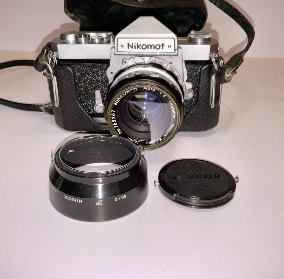 Nikon Nikomat FT Silver 35mm SLR Film  50mm Nikkor-H 1:2 Lens W/Case Working!
