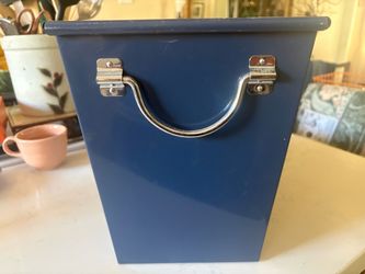 Vintage Blue Metal Storage Box with Chrome Handle