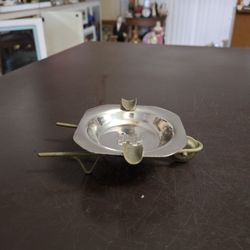 Vintage Mid 20th Century Wheelbarrow Shaped Silver Metal Ashtray W/Ethiopian Coptic Cross Hallmark 4.5" X 3.75"