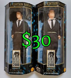 vintage 12-inch action figures from the 1998 film Blues Brothers 2000. $30