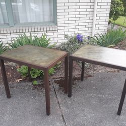 Mid century modern Black Walnut Metal End Tables Lamp Tables Bronze Patina Metal