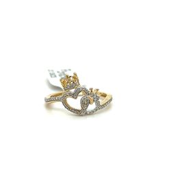 10kt Gold Diamond Ring Crown And 2 Hearts .17ctw Size 7 153721 6