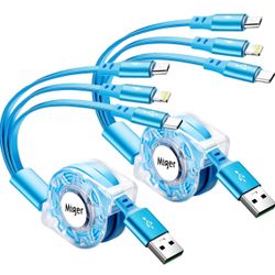 Multi Charging Cable,[2Pack 4FT] Retractable Fast Charging 3 in 1 USB Charger Cable Phone Charger Cord with Lightning/Type C/Micro USB Port for Cell P
