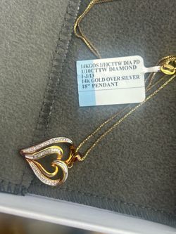 14K Gold Over Silver Diamond Heart Pendant Necklace