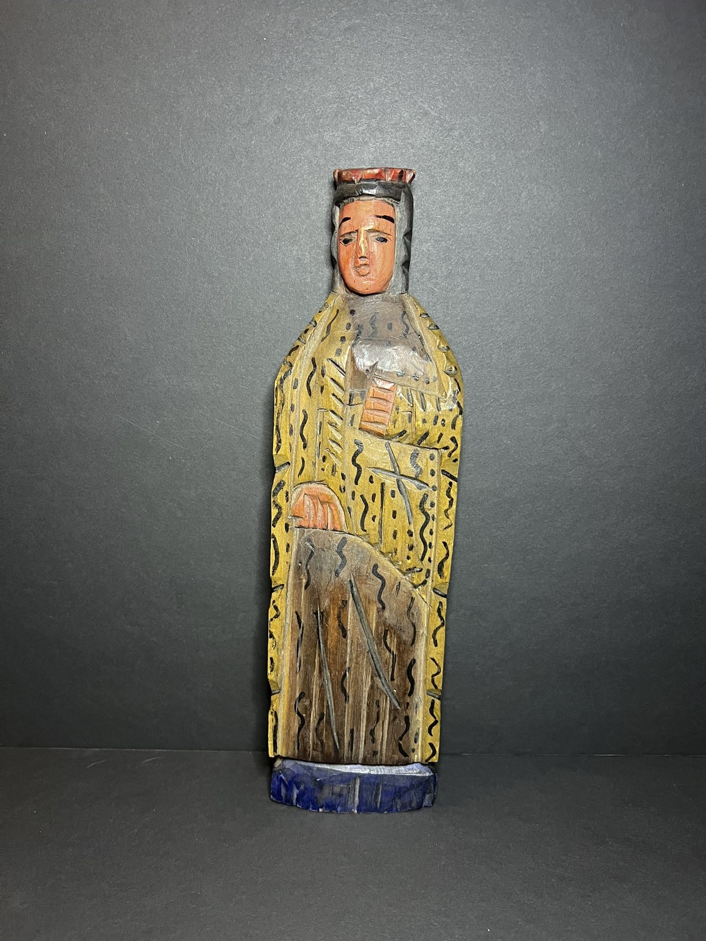VTG Artisanal Hand Carved Wooden Folk Art Santos Saint Statue Sculpture 11.5"