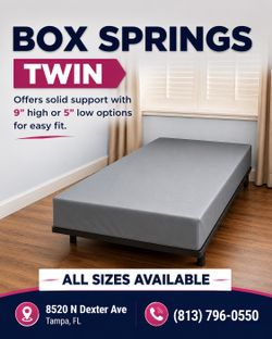Twin Size Box Springs - Brand New - Available Heights: 5” Low Profile to 9” Regular - Also in Full, Queen, King & Cali King 🚚 Same-Day Delivery