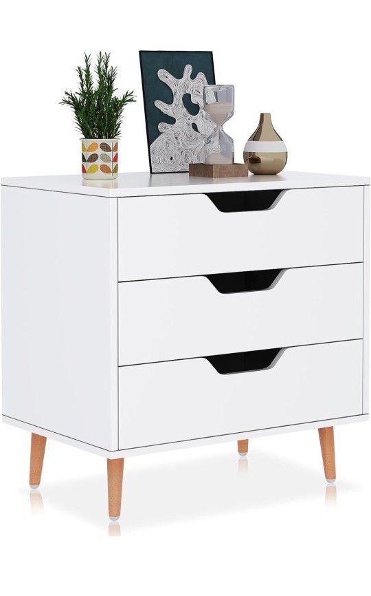 Wooden Dresser for Bedroom with 3 Drawers and 4 Wooden Legs, Chest Organizer for Living Room

