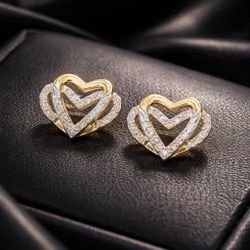 Valentine Day Special Deal-10kt Gold Natural Diamonds Heart Earrings 