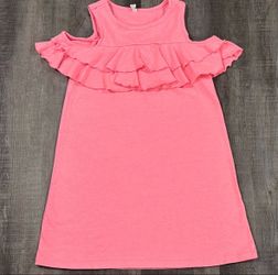 Girls Large (8-10) Pink Ruffle Cold-Shoulder Dress