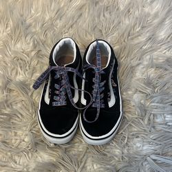 Kids Black and White Vans with purple and blue butterflies size 13.5