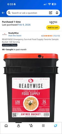 UNUSED Emergency/Camper 120 serving meal kit and portable gas/propane grill and 4 BPA free water jugs