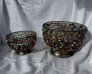Lot Of 2 vintage multi-colored beaded bowl  from The Bombay Company.