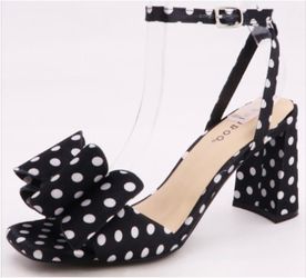 New In Box Open Toe With Bow Sling Back Polka Dot Square Heels $34.99