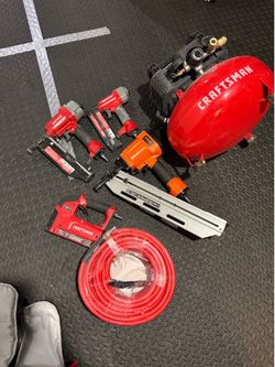 Craftman set with longer hose and vevor feaming nailer