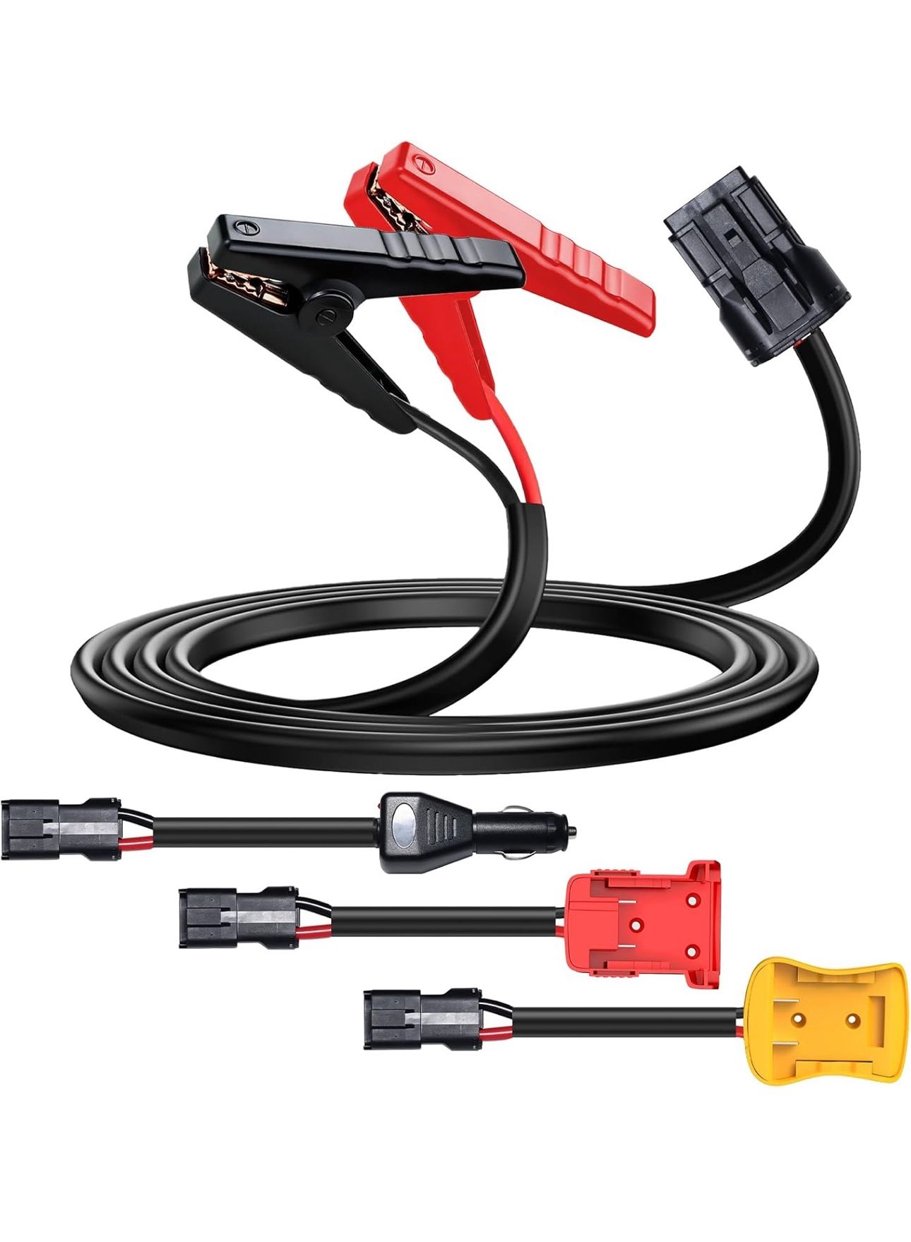 3-in-1 Detachable Adapter Head Jumper Cable Clamps Compatible With Mil-waukee M18/ De-Walt/Energy Storage Battery Jumper Starter, 5.9FT 8AWG Automotiv