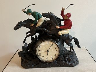 Clock Steeplechase In All Its Glory Horse Jockey Hand-Painted Resin