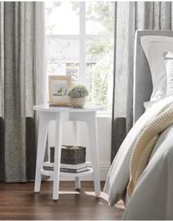 White Round Side Table with Bottom Shelf