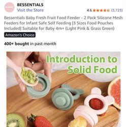 Bessentials Baby Fresh Fruit Food Feeder - 2 Pack Silicone Mesh Feeders for Infant Safe Self Feeding |3 Sizes Food Pouches Included| Suitable for Baby