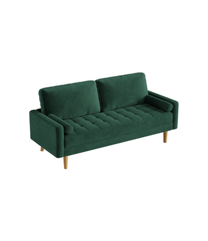 Vesgantti Green Velvet Couch 70 inch, 3-Seater Loveseat Couches for Living Room, Soft Seat Cushion Velvet Sofa with Two Pillows, Modern Tufted Sofa fo