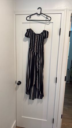 Black & White Striped Off-Shoulder Maxi Dress
