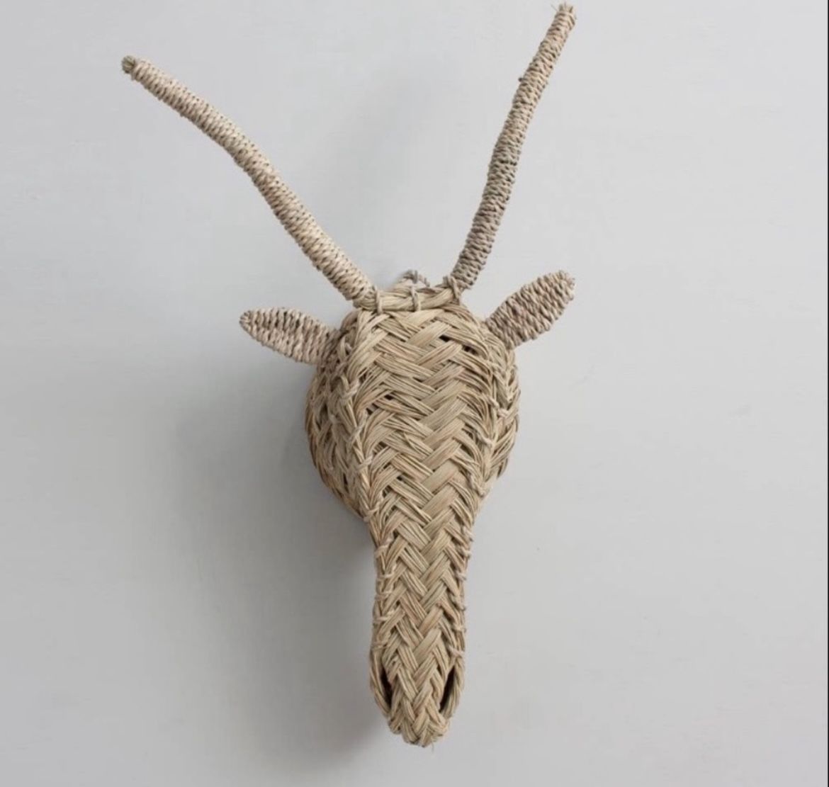 Hand made in Morocco. woven animal head in shape of a Gazelle using natural halfah grass