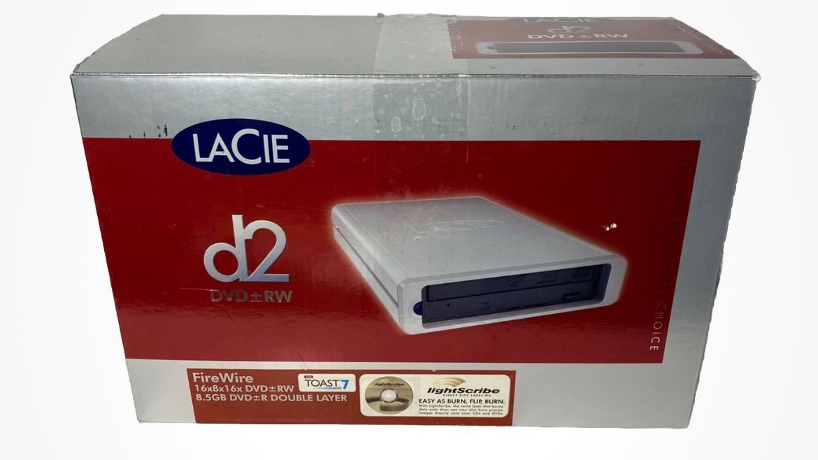 LACIE D2 8.5 GB DVD+RW Double Layer Fire Wire w Lightscribe 16x8x16x -open box$ Drop !