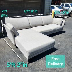 Free Delivery | Light Gray Mid-Century Modern 2 Piece Fabric Sectional Sofa / Couch 