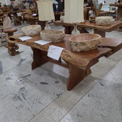 Solid slab teak tables