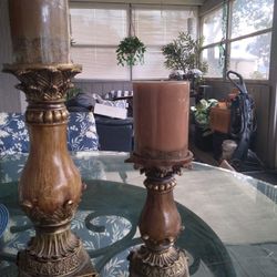 Pair Wooden Candle Holders